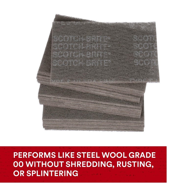 3M Scotch-Brite Ultra Fine Grade 7448 Hand Pad, Pack of 3, 6 in x 9 in Hand Pads, Nonwoven Silicon Carbide, Surface Preparation, Scuffing, and Cleaning, Gray - Image 4